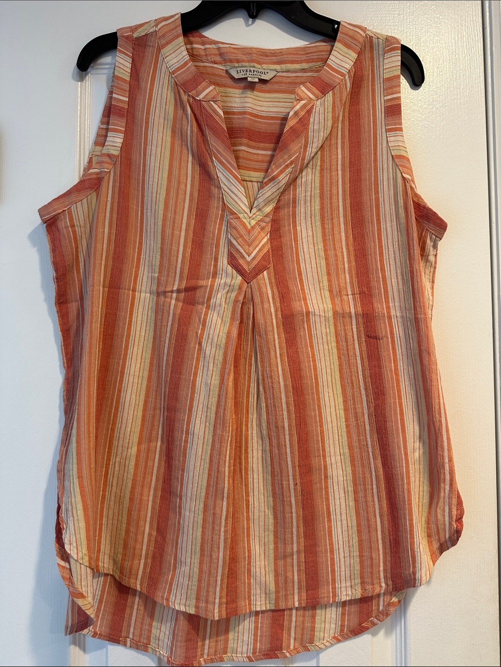 Liverpool Orange and Cream Striped Sleeveless V-Neck Tank